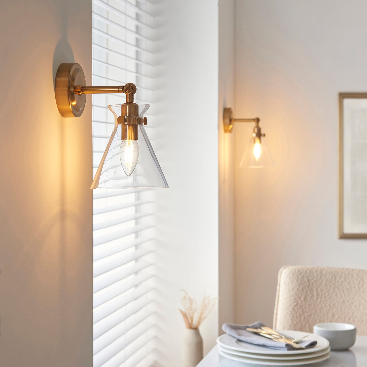 Endon Harlow Wall Light - Brushed Aged Brass Plate & Clear Glass