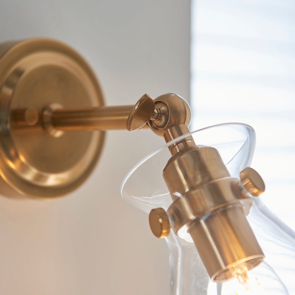 Endon Harlow Wall Light - Brushed Aged Brass Plate & Clear Glass