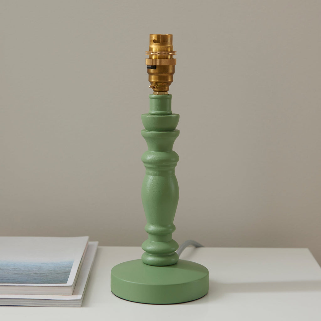 Endon Bibury Satin Cotswold Green Table Lamp & Leaf 20cm Peachy Keen Shade