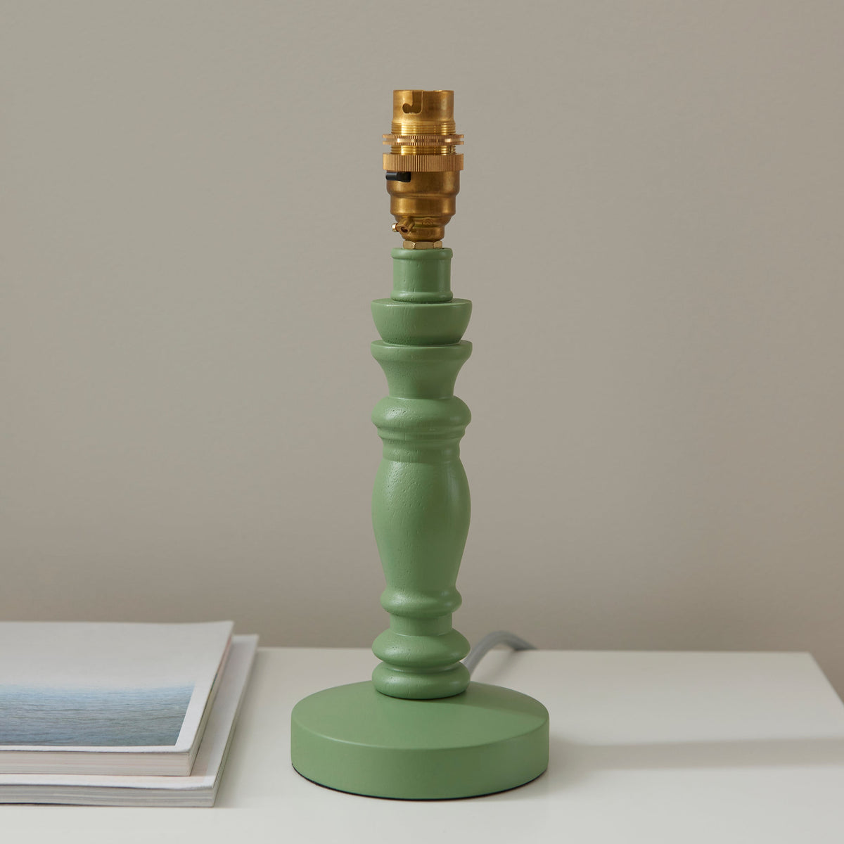 Endon Bibury Satin Cotswold Green Table Lamp & Leaf 20cm Peachy Keen Shade