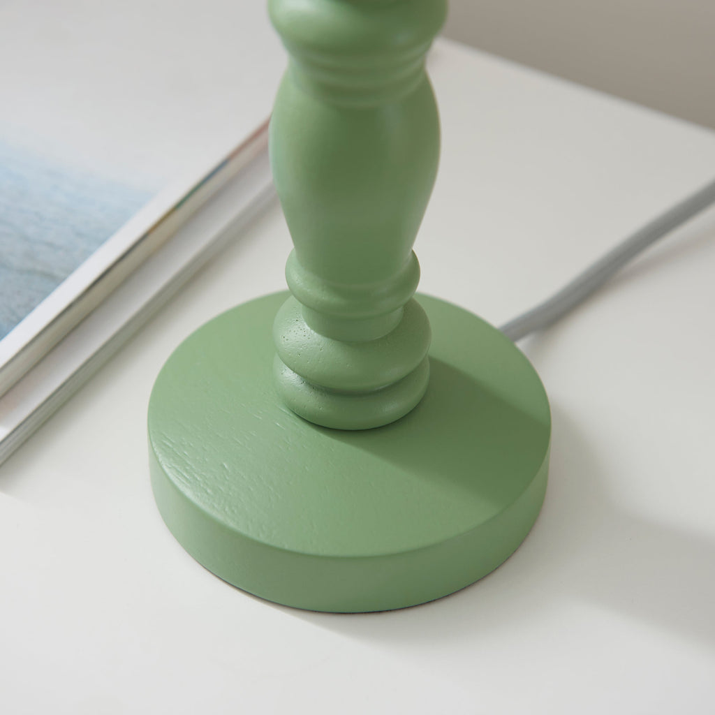 Endon Bibury Satin Cotswold Green Table Lamp & Leaf 20cm Peachy Keen Shade