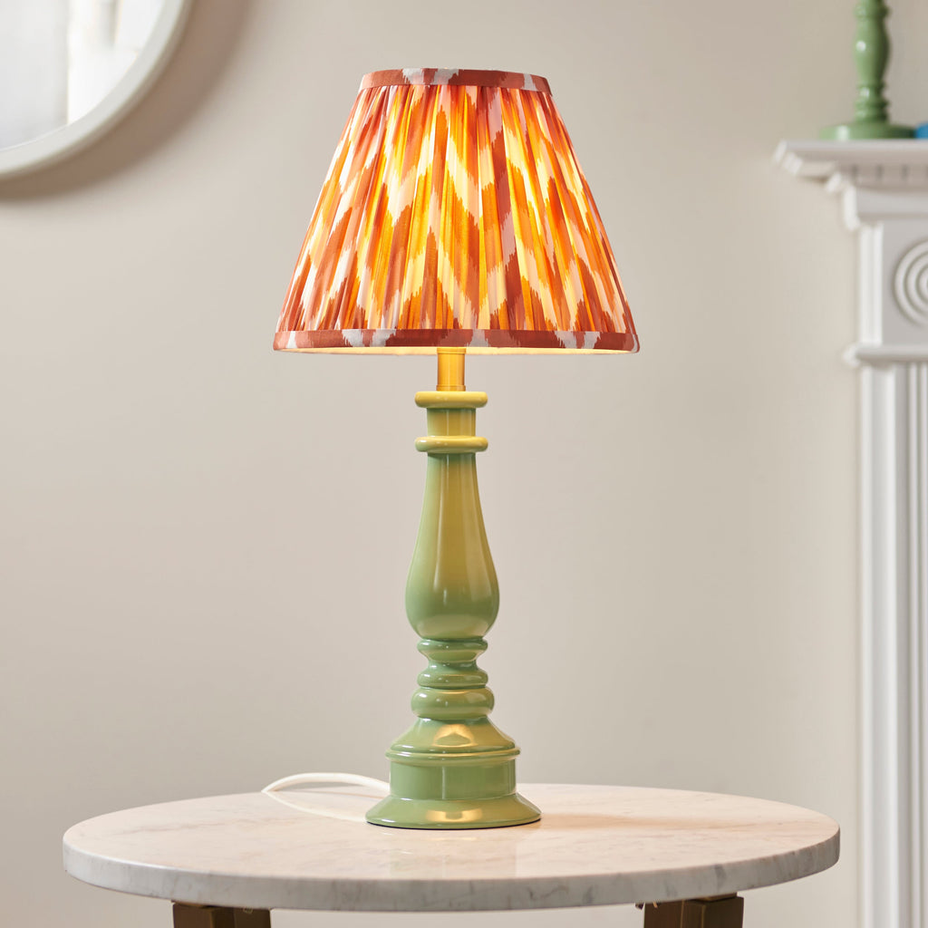 Endon Myrtle Gloss Cotswold Green Table Lamp & Zigzag 25cm Apricot Orange Shade