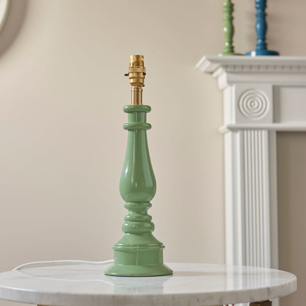 Endon Myrtle Gloss Cotswold Green Table Lamp & Zigzag 25cm Apricot Orange Shade