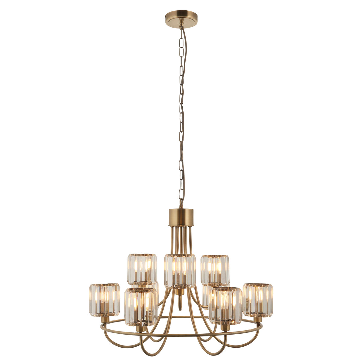 Endon Berenice 9 Light Tiered Pendant - Antique Brass Plate & Clear Glass