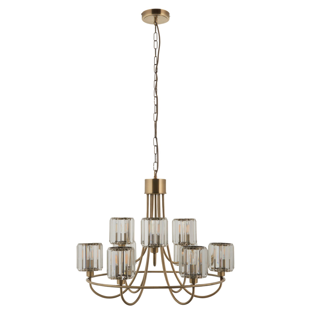 Endon Berenice 9 Light Tiered Pendant - Antique Brass Plate & Clear Glass