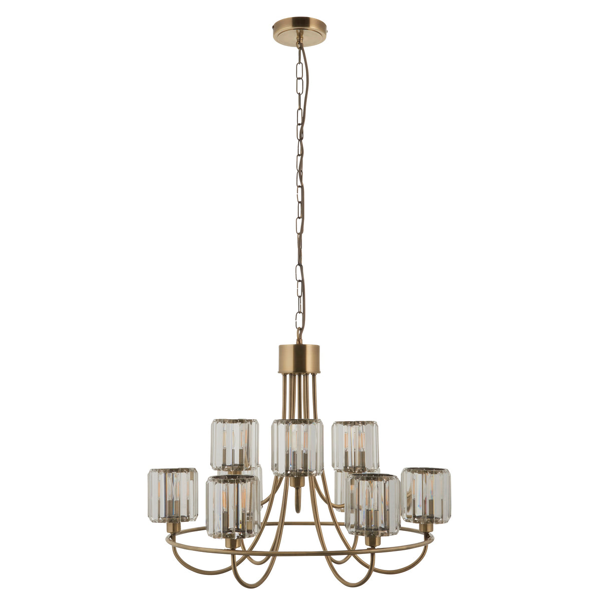 Endon Berenice 9 Light Tiered Pendant - Antique Brass Plate & Clear Glass