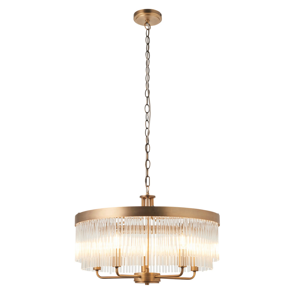 Endon Clermont 5 Light Pendant  - Warm Antique Brass Plate & Clear Glass