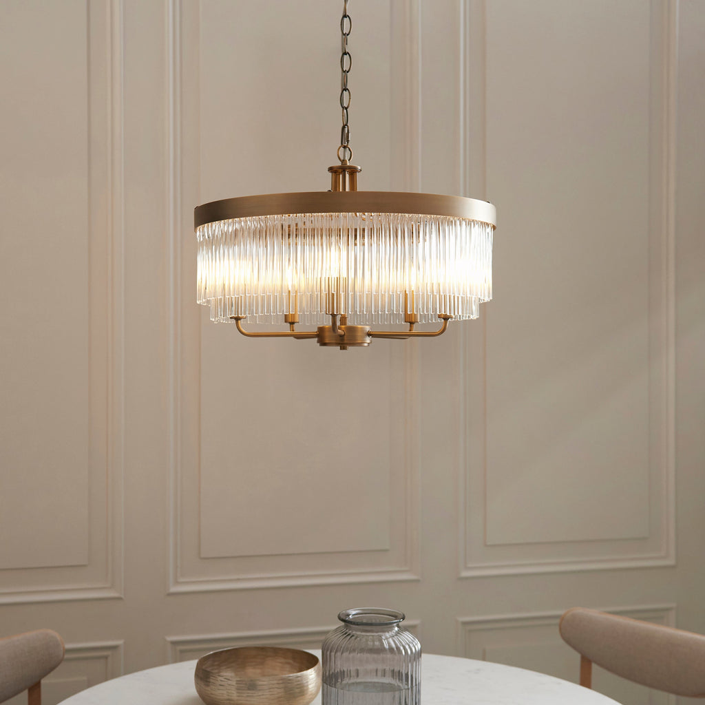 Endon Clermont 5 Light Pendant  - Warm Antique Brass Plate & Clear Glass