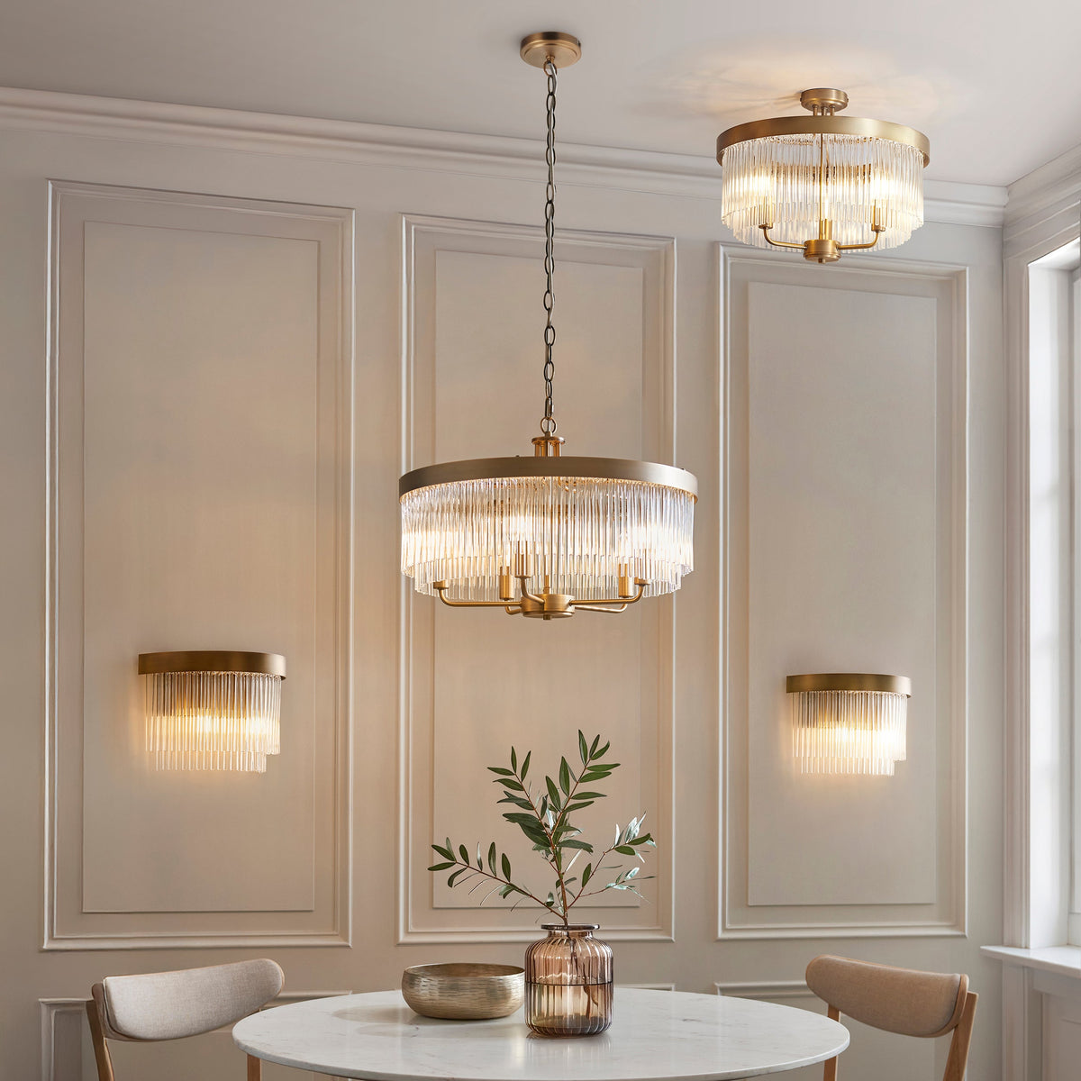 Endon Clermont 5 Light Pendant  - Warm Antique Brass Plate & Clear Glass