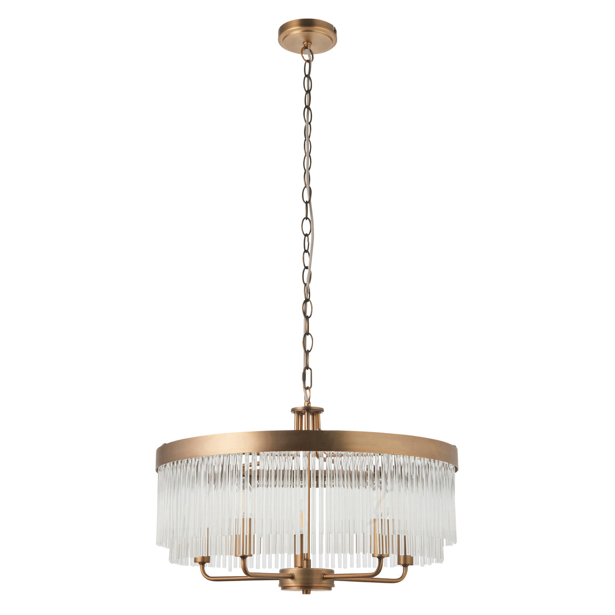 Endon Clermont 5 Light Pendant  - Warm Antique Brass Plate & Clear Glass
