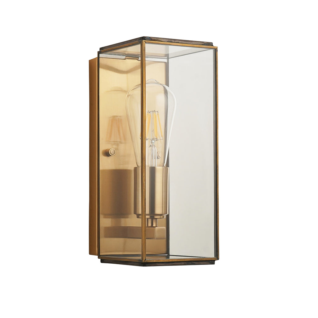 Endon Hammond Wall Light - Antique Solid Brass, Brushed Aged Brass Plate & Clear Glass