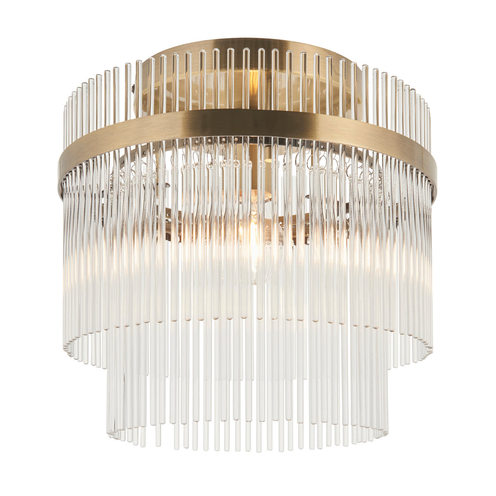 Endon Marietta Flush Ceiling Light - Antique Brass Plate & Clear Glass