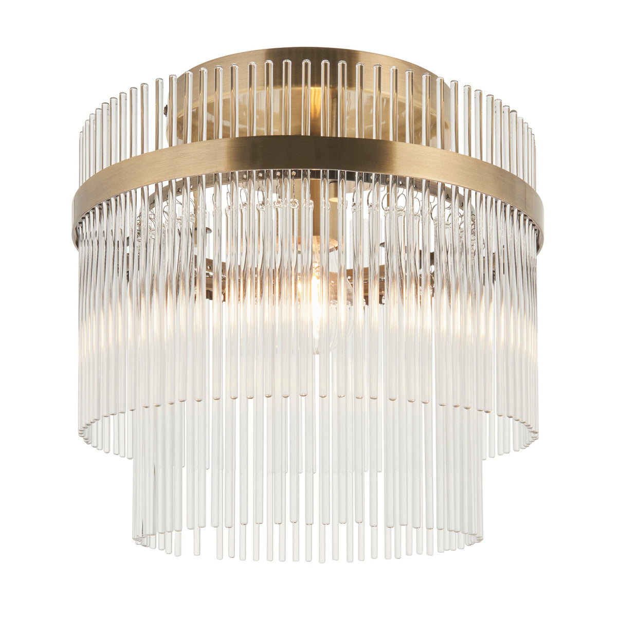 Endon Marietta Flush Ceiling Light - Antique Brass Plate & Clear Glass