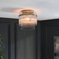 Endon Marietta Flush Ceiling Light - Antique Brass Plate & Clear Glass