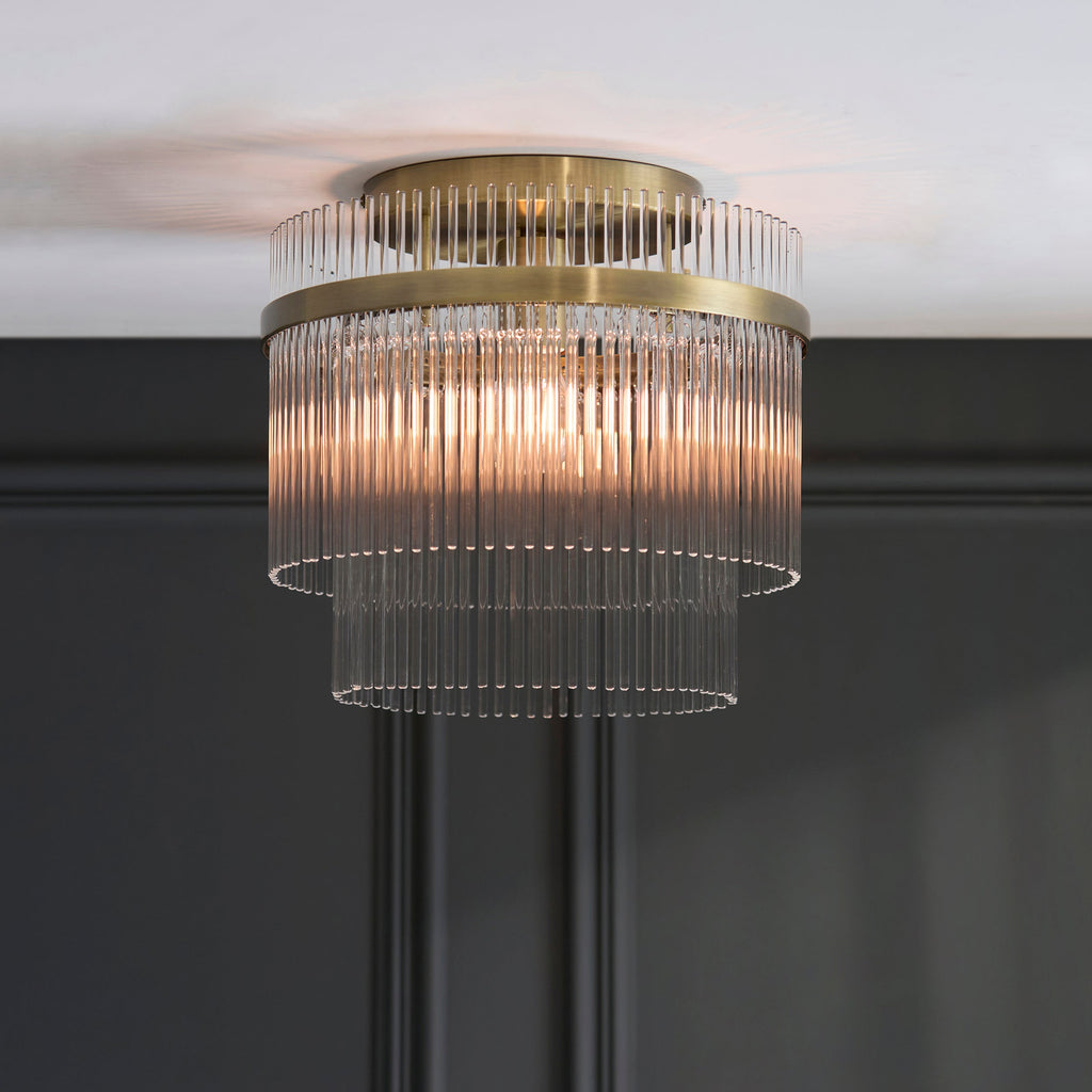 Endon Marietta Flush Ceiling Light - Antique Brass Plate & Clear Glass