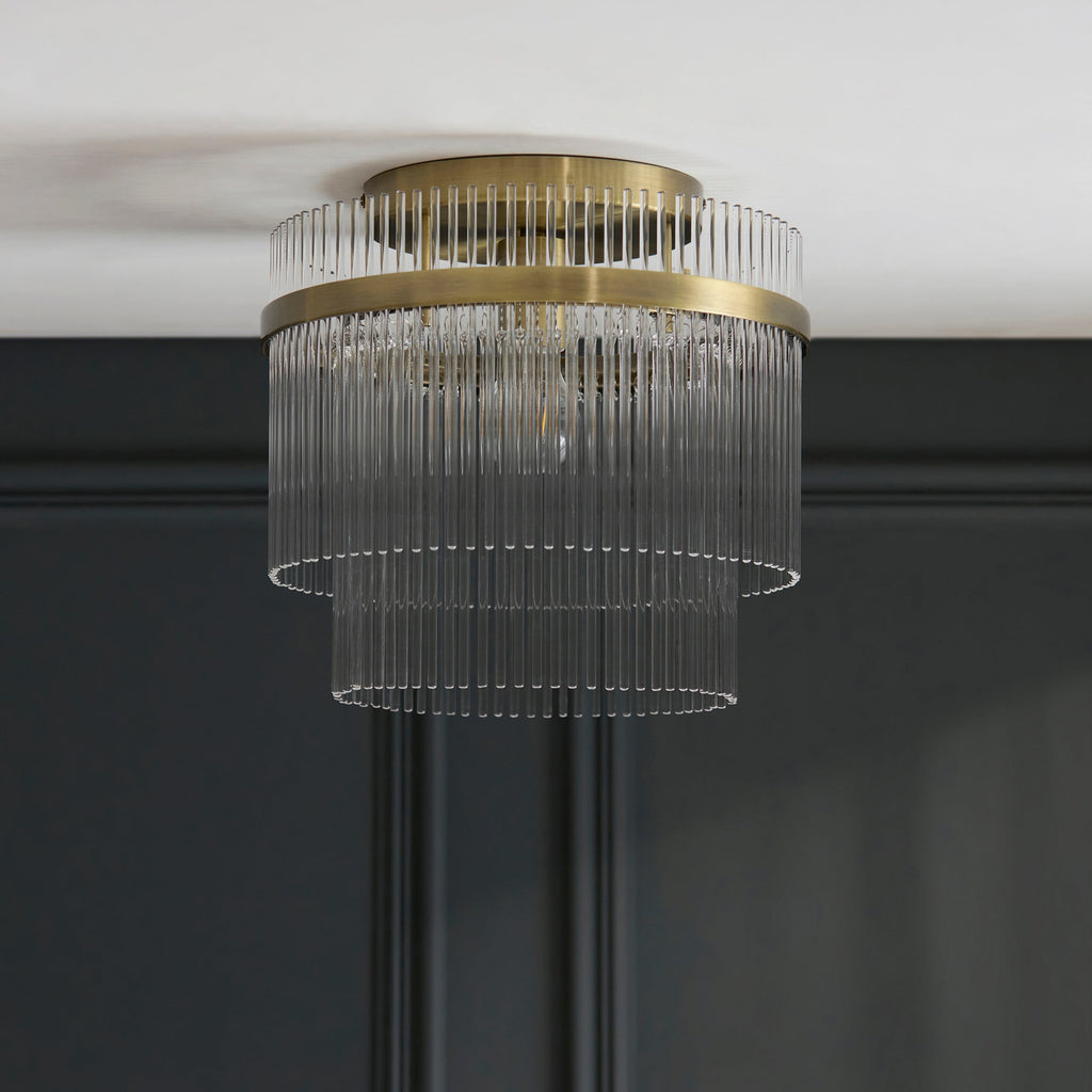 Endon Marietta Flush Ceiling Light - Antique Brass Plate & Clear Glass