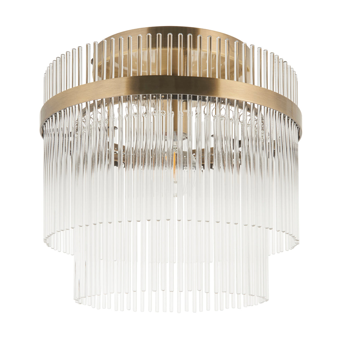 Endon Marietta Flush Ceiling Light - Antique Brass Plate & Clear Glass