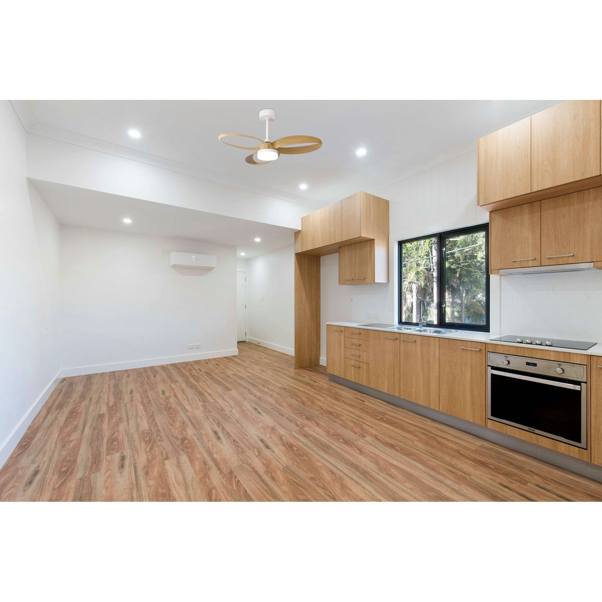 Mantra Infinity Ceiling Fan Light, 24W LED, 30W DC Fan, Remote Control - Wood