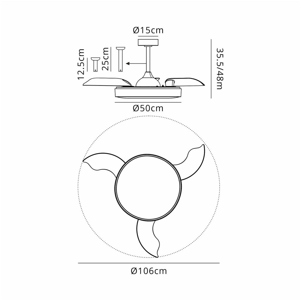 Mantra Alaska Ceiling Fan Light, 50W LED, 30W DC Fan, Remote & App Control - Black