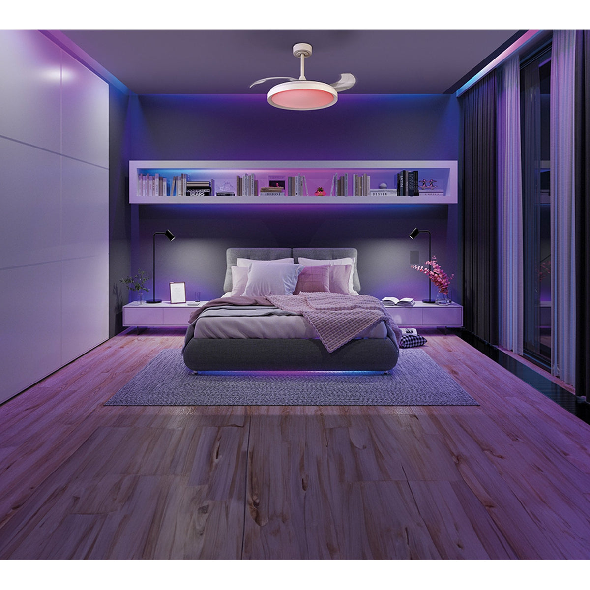 Mantra Siberia Mini 40W LED Dimmable Ceiling Light With Built-In 28W DC Fan, 3000-6500K Remote Control - White