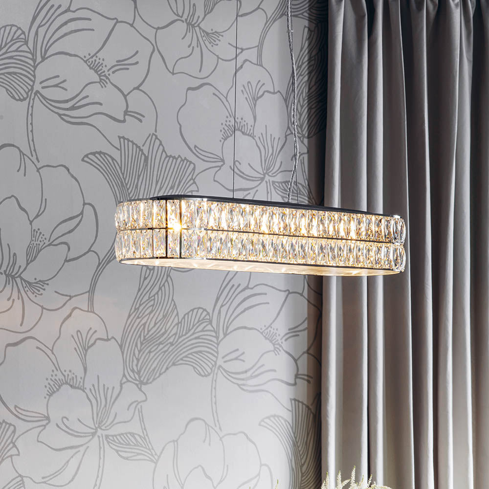 Endon Verina 5 Light Linear Pendant - Clear Crystal & Chrome Plate