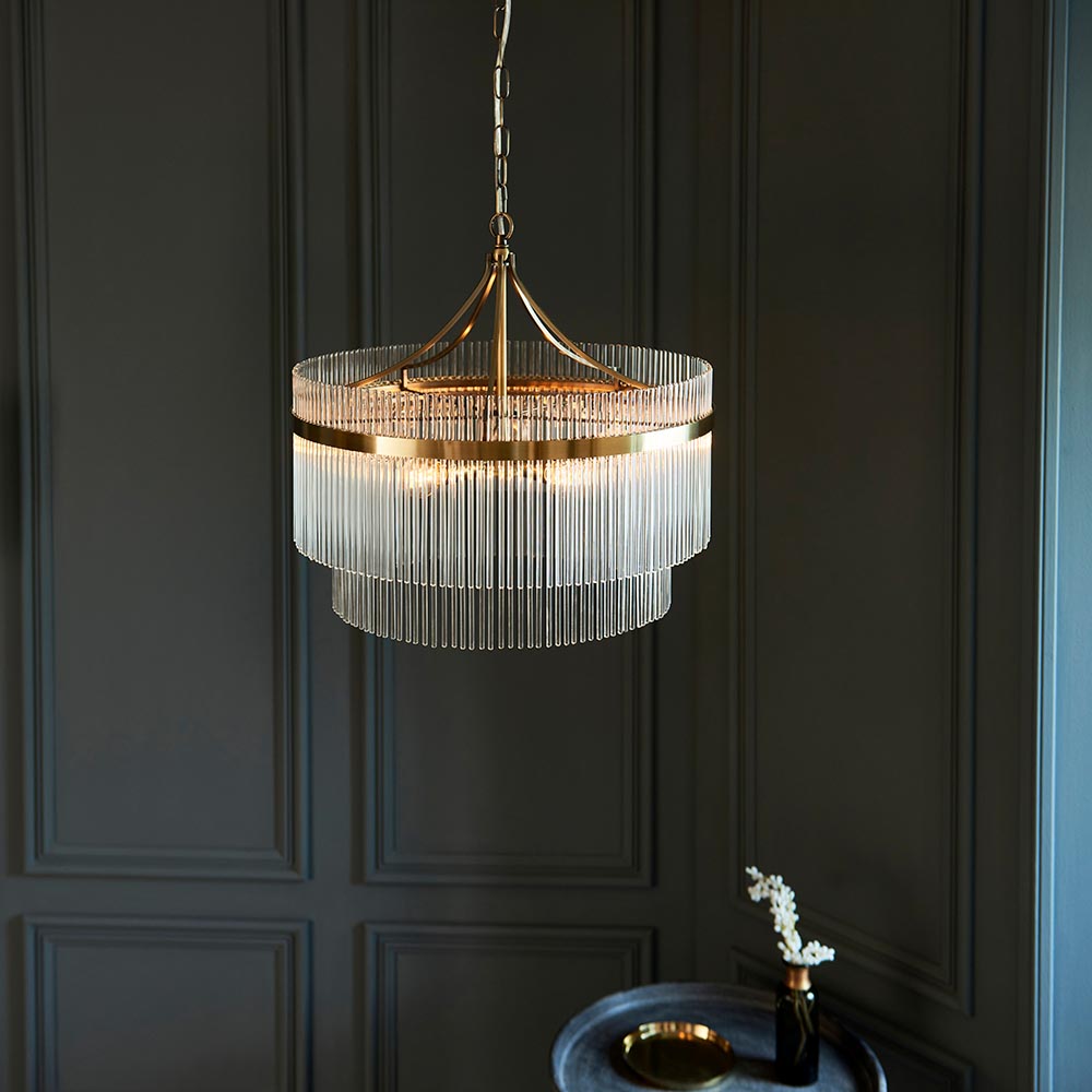 Endon Marietta 5 Light Pendant - Antique Brass Plate & Clear Glass