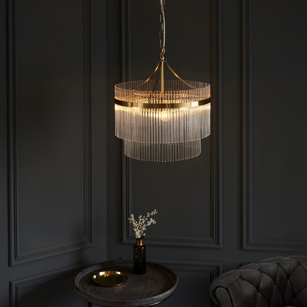 Endon Marietta 3 Light Pendant - Antique Brass Plate & Clear Glass